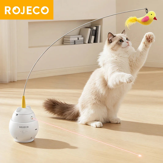 ROJECO 2 in 1 Laser Smart Cat Toy Funny Feather Kitten Teaser Indoor Play Automatic Electric Induction Cat Toys Pet Accessories