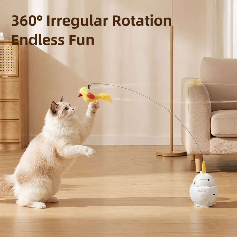 ROJECO 2 in 1 Laser Smart Cat Toy Funny Feather Kitten Teaser Indoor Play Automatic Electric Induction Cat Toys Pet Accessories