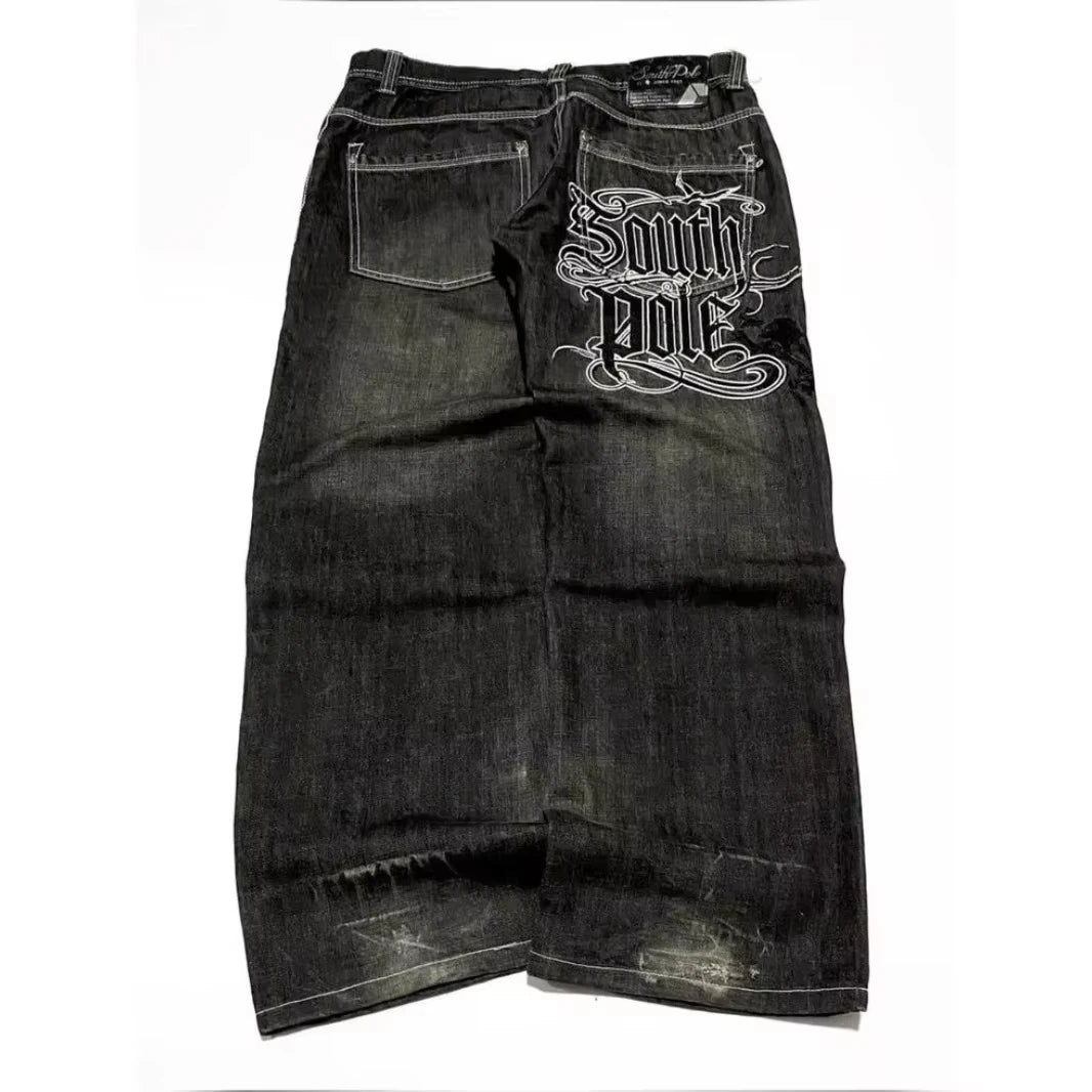 American Y2K Street Trend Letter Embroidered Loose Jeans Men Harajuku New Hip Hop Oversized Wide-leg Pants Unisex Mopping Jeans