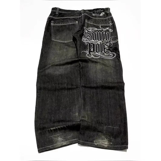 American Y2K Street Trend Letter Embroidered Loose Jeans Men Harajuku New Hip Hop Oversized Wide-leg Pants Unisex Mopping Jeans